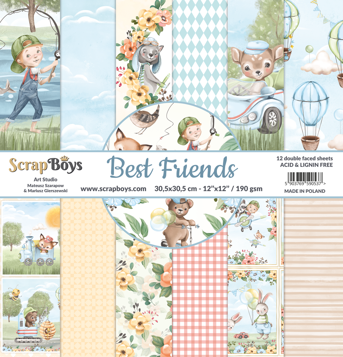 Набор бумаги 30х30 см "BEST FRIENDS" от ScrapBoys (Польша) - 12 листов + бонус - обложка - лист для вырезания — изображение 2