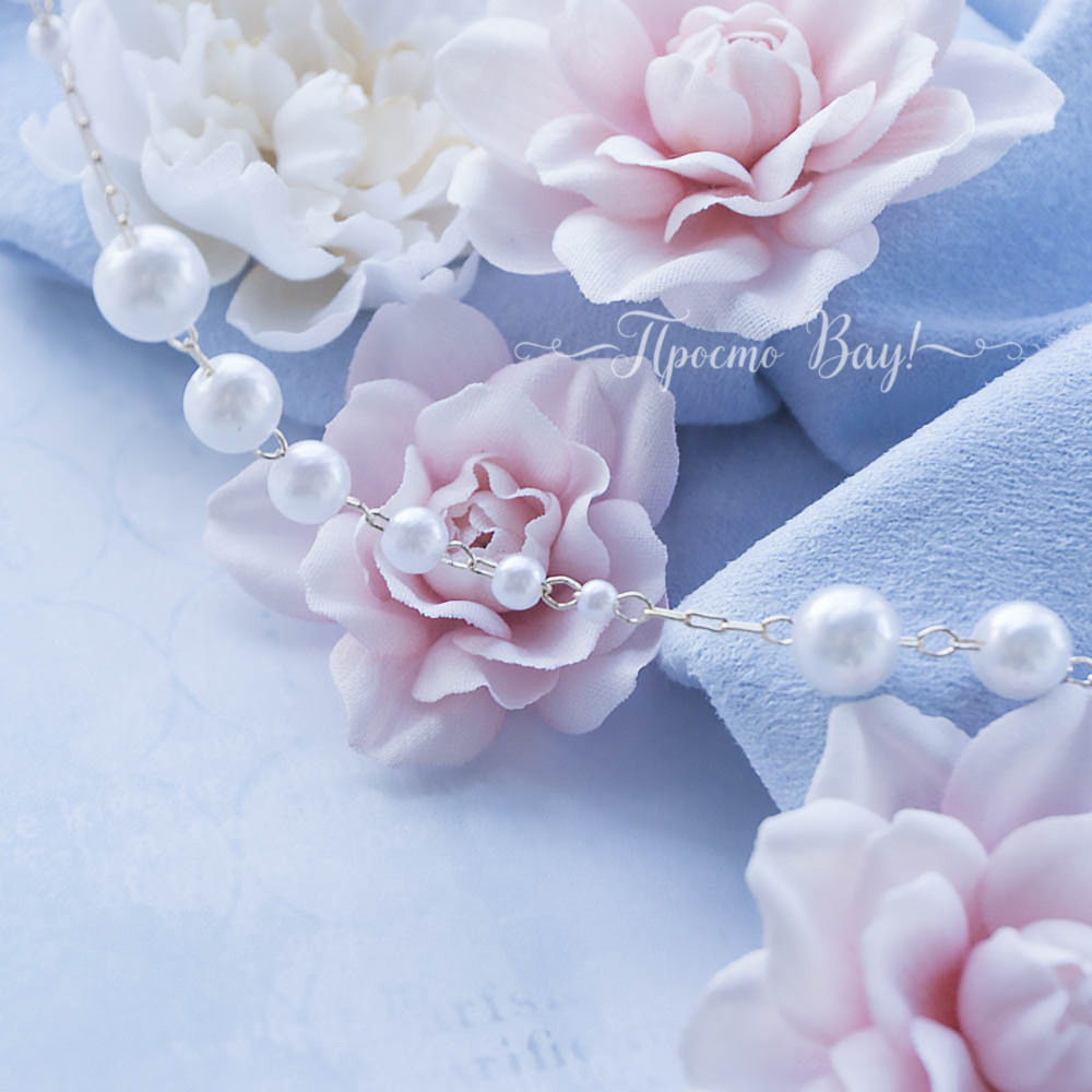 ОТРЕЗ 37см - Цепочка с ювелирным покрытием "Вереница белых жемчужин", золотистая, арт. Ц-205 — изображение 7